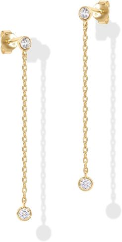 PAVOI 14K Gold Plated Sterling Silver Posts Station Linear Dangle Earrings for Women | Simulated Diamond Chain Drop Earrings in Saudi Arabia
