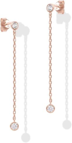 PAVOI 14K Gold Plated Sterling Silver Posts Station Linear Dangle Earrings for Women | Simulated Diamond Chain Drop Earrings in Saudi Arabia