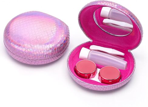 Muf Leopard Contact Lens Case,Portable Contact Lens Travel Kit with Mirror,Container,Tweezer,Contact Lens Solution Bottle,Compact Soak Storage Kit for Travel Outdoors Daily Use,Silver Sparkles in Saudi Arabia