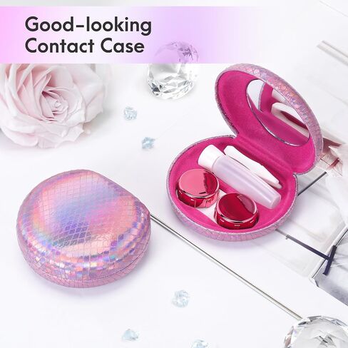 Muf Leopard Contact Lens Case,Portable Contact Lens Travel Kit with Mirror,Container,Tweezer,Contact Lens Solution Bottle,Compact Soak Storage Kit for Travel Outdoors Daily Use,Silver Sparkles in Saudi Arabia