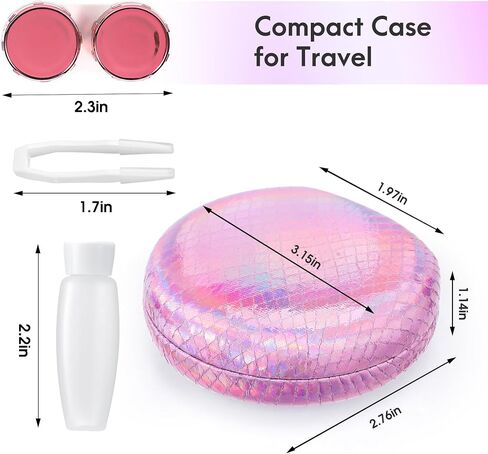 Muf Leopard Contact Lens Case,Portable Contact Lens Travel Kit with Mirror,Container,Tweezer,Contact Lens Solution Bottle,Compact Soak Storage Kit for Travel Outdoors Daily Use,Silver Sparkles in Saudi Arabia