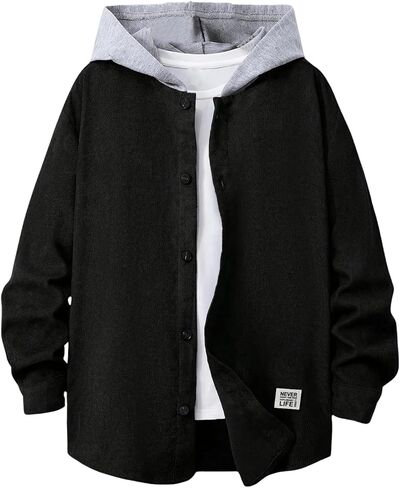 SweatyRocks Boy's Color Block Hooded Jacket Long Sleeve Drop Shoulder Button Down Outerwear Coat in Saudi Arabia