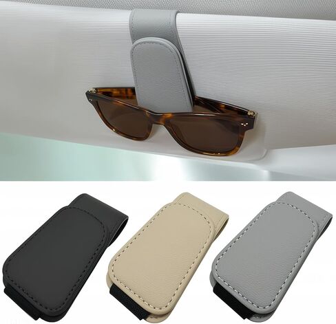 Sunglass Holder for Car Visor - 2 Pack Magnetic Car Glasses Holder Clip, Leather Eyeglass Holder for Car, Universal Vehicle Sunglasses Hanger Eyeglasses Mount, Beige in Saudi Arabia