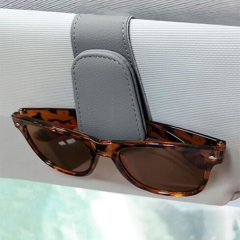 Sunglass Holder for Car Visor - 2 Pack Magnetic Car Glasses Holder Clip, Leather Eyeglass Holder for Car, Universal Vehicle Sunglasses Hanger Eyeglasses Mount, Beige in Saudi Arabia