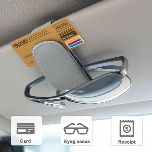 Sunglass Holder for Car Visor - 2 Pack Magnetic Car Glasses Holder Clip, Leather Eyeglass Holder for Car, Universal Vehicle Sunglasses Hanger Eyeglasses Mount, Beige in Saudi Arabia