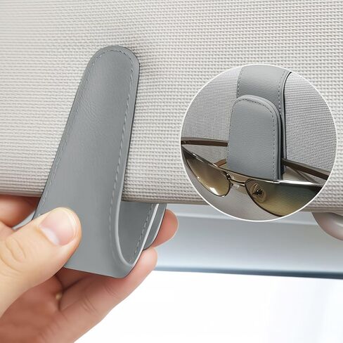 Sunglass Holder for Car Visor - 2 Pack Magnetic Car Glasses Holder Clip, Leather Eyeglass Holder for Car, Universal Vehicle Sunglasses Hanger Eyeglasses Mount, Beige in Saudi Arabia