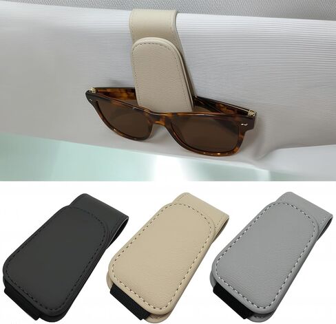 Sunglass Holder for Car Visor - 2 Pack Magnetic Car Glasses Holder Clip, Leather Eyeglass Holder for Car, Universal Vehicle Sunglasses Hanger Eyeglasses Mount, Beige in Saudi Arabia