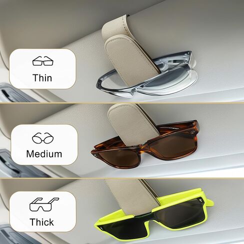 Sunglass Holder for Car Visor - 2 Pack Magnetic Car Glasses Holder Clip, Leather Eyeglass Holder for Car, Universal Vehicle Sunglasses Hanger Eyeglasses Mount, Beige in Saudi Arabia