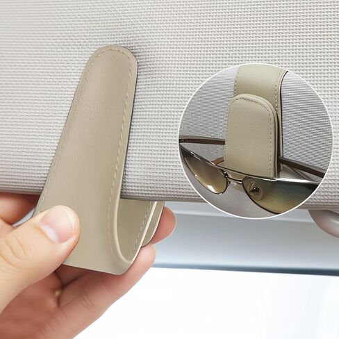 Sunglass Holder for Car Visor - 2 Pack Magnetic Car Glasses Holder Clip, Leather Eyeglass Holder for Car, Universal Vehicle Sunglasses Hanger Eyeglasses Mount, Beige in Saudi Arabia