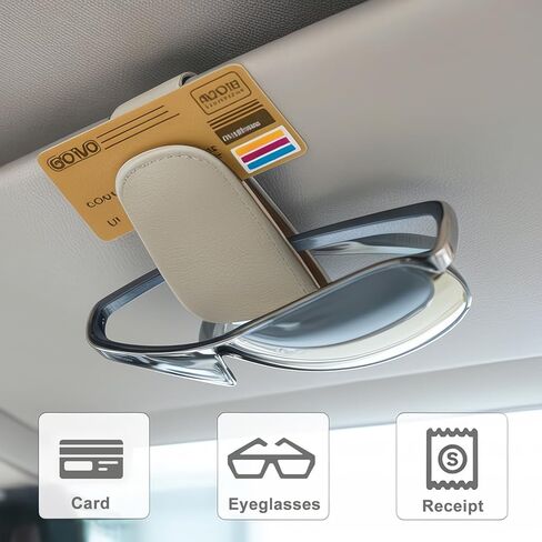 Sunglass Holder for Car Visor - 2 Pack Magnetic Car Glasses Holder Clip, Leather Eyeglass Holder for Car, Universal Vehicle Sunglasses Hanger Eyeglasses Mount, Beige in Saudi Arabia