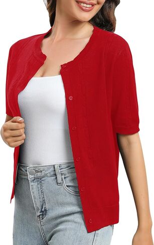 Urban CoCo 2024 Women's Bolero Shrugs for Dresses Open Front Cropped Cardigan Short Sleeve Sweaters in Kuwait