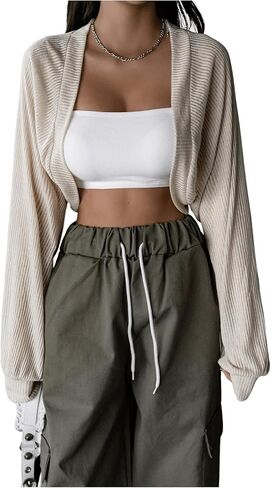 GORGLITTER Women's Lantern Long Sleeve Bolero Shrug Open Front Loose Lightweight Cropped Cardigan in Saudi Arabia