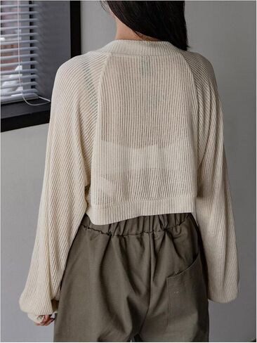 GORGLITTER Women's Lantern Long Sleeve Bolero Shrug Open Front Loose Lightweight Cropped Cardigan in Saudi Arabia