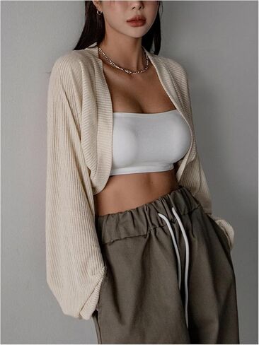 GORGLITTER Women's Lantern Long Sleeve Bolero Shrug Open Front Loose Lightweight Cropped Cardigan in Saudi Arabia