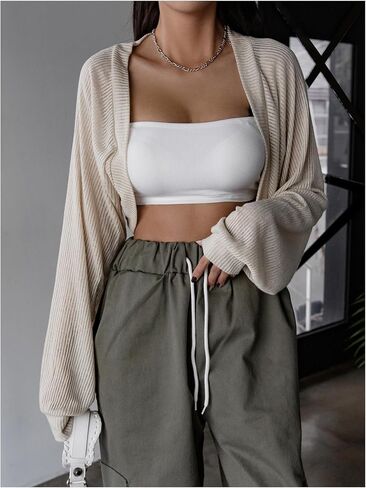 GORGLITTER Women's Lantern Long Sleeve Bolero Shrug Open Front Loose Lightweight Cropped Cardigan in Saudi Arabia