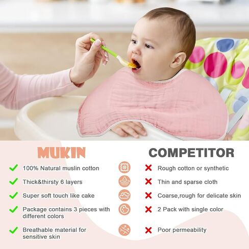 MUKIN Baby Muslin Burp Cloth Set of 6, Ultra Soft Absorbent Thick Cotton Burping Cloths for Unisex Newborn Babies, 20'' by 10'' Neutral Milk Spit Up Rags Boys Girls - Baby Must Haves. (Gradient Pink) in Saudi Arabia