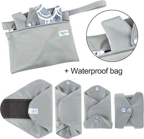 Leekalos Reusable Menstrual Pads - Bamboo Menstrual Cloth Pads | Light Incontinence Pads | Reusable Sanitary Pads - Pack of 6, 1 Cloth Mini Wet Bag in Kuwait
