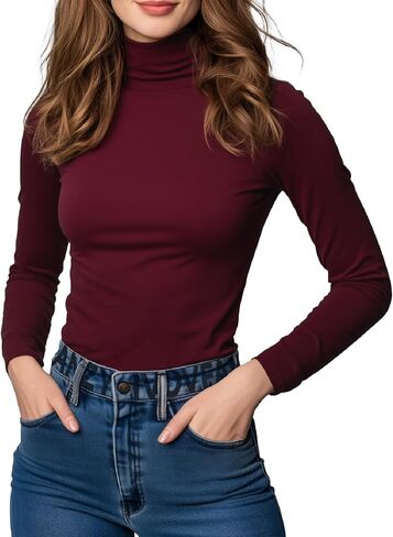 Women's Turtleneck Long Sleeve Shirts Thermal Base Layer Underwear Tops Lightweight Undershirt in Saudi Arabia