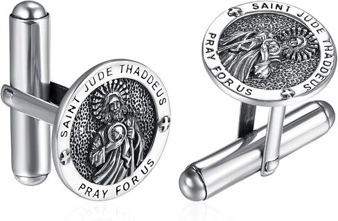 ADMETUS 925 Sterling Silver Patron Saint Cufflinks | Amulet Cufflinks Protection Jewelry for Men Suitable for Various Occasions (1 Pair) in Kuwait