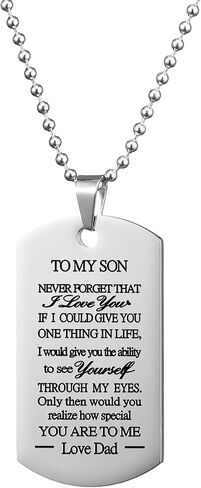 قلادة VIMIEW To My Son Dog Tag قلادة سلاسل ملهمة للرجال هدية للابن من الأب والأم، هدية عيد الميلاد وعيد الأم وعيد الميلاد للرجال والأولاد المراهقين. in Kuwait