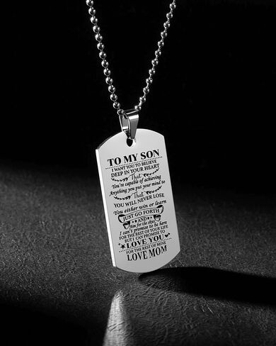 قلادة VIMIEW To My Son Dog Tag قلادة سلاسل ملهمة للرجال هدية للابن من الأب والأم، هدية عيد الميلاد وعيد الأم وعيد الميلاد للرجال والأولاد المراهقين. in Kuwait