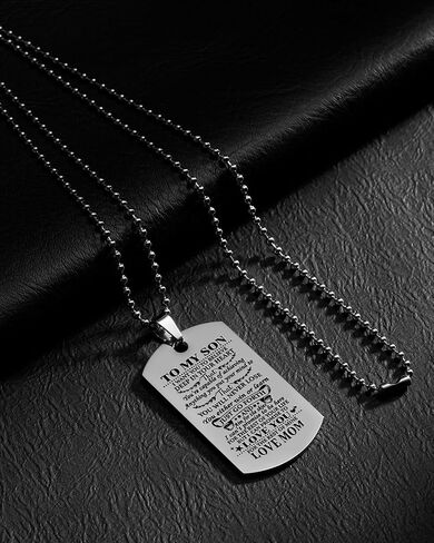 قلادة VIMIEW To My Son Dog Tag قلادة سلاسل ملهمة للرجال هدية للابن من الأب والأم، هدية عيد الميلاد وعيد الأم وعيد الميلاد للرجال والأولاد المراهقين. in Kuwait