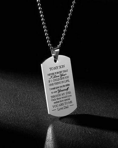 قلادة VIMIEW To My Son Dog Tag قلادة سلاسل ملهمة للرجال هدية للابن من الأب والأم، هدية عيد الميلاد وعيد الأم وعيد الميلاد للرجال والأولاد المراهقين. in Kuwait