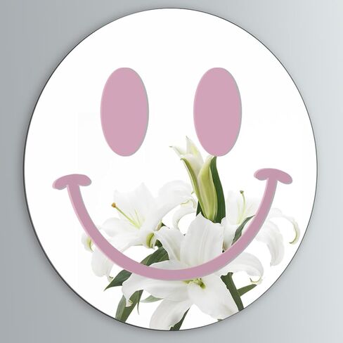 Cute Teenage Girl Room Smiling Face Decorative Mirror Academy Style Smile Pink Room Decoration Aesthetics Mirror Prep Room Decoration 12 inch Fashion Round Bedroom Acrylic Wall Mirror Youth Room in Kuwait