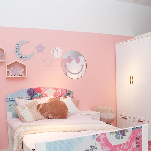 Cute Teenage Girl Room Smiling Face Decorative Mirror Academy Style Smile Pink Room Decoration Aesthetics Mirror Prep Room Decoration 12 inch Fashion Round Bedroom Acrylic Wall Mirror Youth Room in Kuwait