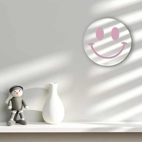 Cute Teenage Girl Room Smiling Face Decorative Mirror Academy Style Smile Pink Room Decoration Aesthetics Mirror Prep Room Decoration 12 inch Fashion Round Bedroom Acrylic Wall Mirror Youth Room in Kuwait
