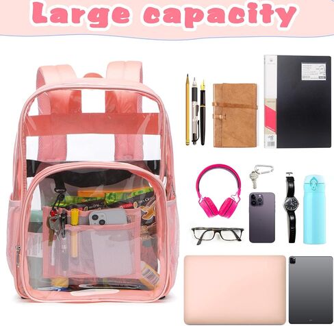 BLUEFAIRY Clear Backpack for School Stadium Approved 17 Inch Large XL PVC See Through Bag for Kids Heavy Duty Transparent Bag for Boys Girls Students Events Mochilas Escolares para Niños Black in Kuwait