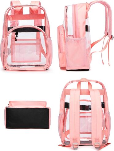 BLUEFAIRY Clear Backpack for School Stadium Approved 17 Inch Large XL PVC See Through Bag for Kids Heavy Duty Transparent Bag for Boys Girls Students Events Mochilas Escolares para Niños Black in Kuwait