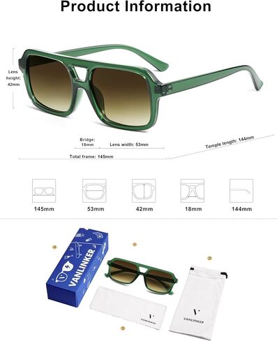 VANLINKER Retro 70s Square Aviator Sunglasses for Women Men Vintage Trendy Rectangle Sun Glasses VL9816 in Kuwait