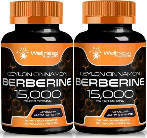 Berberine Supplement 15,000mg - Berberine with Ceylon Cinnamon, Liposomal Berberine Supplement Organic, Berberine Supplements, Metabolism, Cholesterol - 120 Capsules in Saudi Arabia