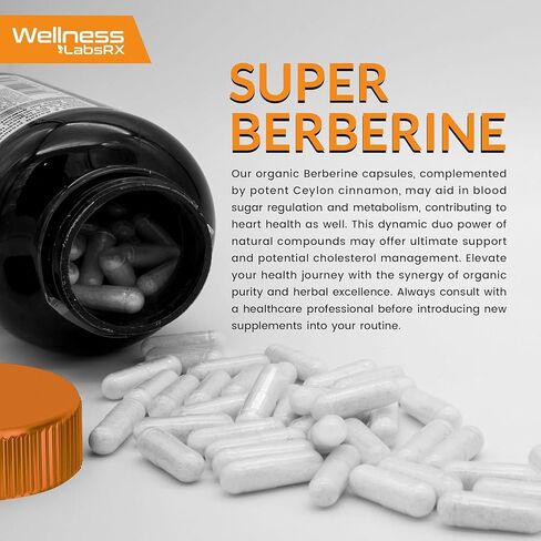 Berberine Supplement 15,000mg - Berberine with Ceylon Cinnamon, Liposomal Berberine Supplement Organic, Berberine Supplements, Metabolism, Cholesterol - 120 Capsules in Saudi Arabia
