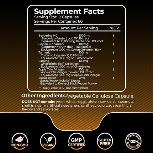 Berberine Supplement 15,000mg - Berberine with Ceylon Cinnamon, Liposomal Berberine Supplement Organic, Berberine Supplements, Metabolism, Cholesterol - 120 Capsules in Saudi Arabia