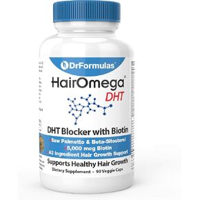 DrFormulas DHT Blocker for Men and Women | HairOmega Advanced Hair Growth Supplements with Biotin 5000 mcg | Hair Loss Vitamins Pills, 45 Day Supply