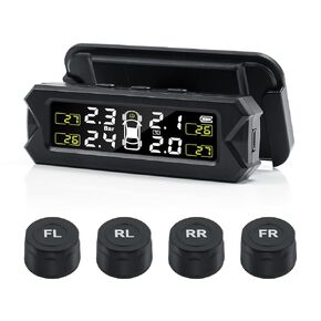 TPMS Tire Pressure Monitoring System Solar Wireless TPMS Sensor Kit Angle Adjustable Solar Powered 14-87PSI Real Time Detect IP68 Waterproof for RV, Camper, Travel Trailer and Trailer