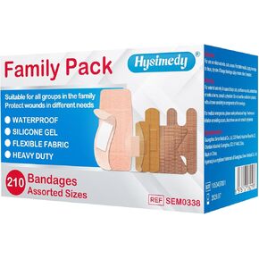 Adhesive Bandages Variety Pack 210 Counts Flexible Fabric Heavy Duty Waterproof Silicone Latex Free Bandages Assorted Sizes for Sensitive Skin Family Pack First Aid Bandages for Wounds