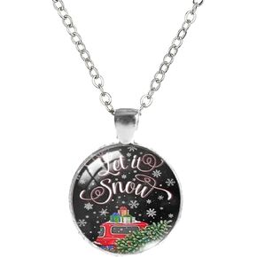 Christmas Necklace Vintage Round Glass Christmas Necklace Santa Christmas Tree Red Car Pendant Necklace Sweater Chain Fashion Crystal Embossed Winter Necklace Holiday Jewelry for Women