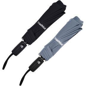 TradMall 2 Pack Travel Umbrella, Double Vented Canopy Windproof Automatic Strong Compact Folding Umbrellas for Rain Women and Men