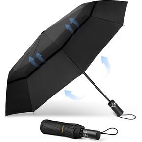 TECKNET Windproof Umbrella for Rain, Large Travel Folding Umbrella, Strong Compact Umbrella for Wind, Automatic Portable Umbrellas, Double Vented Canopy Golf Umbrella with 10 Ribs for Men Women