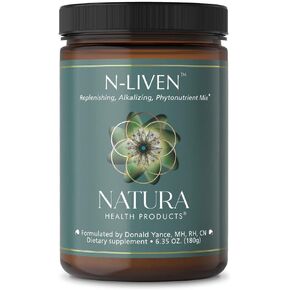 Natura Health Products N-liven Supplement - Organic Superfood Greens Powder Drink - Including Spirulina & Chlorophyll - Premier Blend of Barley Grass, Kale, Spinach, Goji Berry, Raspberry (180 Grams)