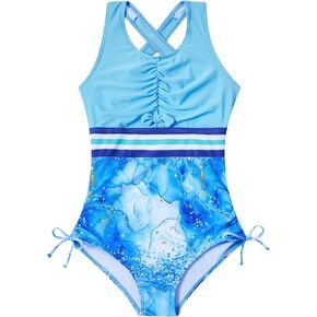 BFUSTYLE Girls Swimsuit One Piece Bathing Suit 4-13 Years Sleeveless Beach Swimwear
