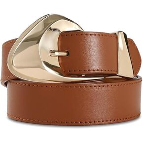 Brown Leather Belt for Women Casual Fashion Belts with Stylish Gold Buckle for Jeans Dresses
