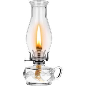 Yahenda 1 Pcs Chamber Oil Lamp Classic Kerosene Lamp Lantern Vintage Oil Lantern Decorative Antique Hurricane Lamp with Adjustable Fire Wick for Home Indoor Use, 12.6 Inch Height (Clear,Black)