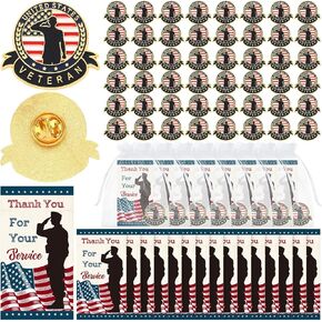 Quelay 150 Pcs Veteran Label Pins Gift Bulk Patriotic American Flag Pins Military Veterans Pins Thank You for Your Service Cards and Organza Bags for Veterans Day Christmas Gift Memorial Day