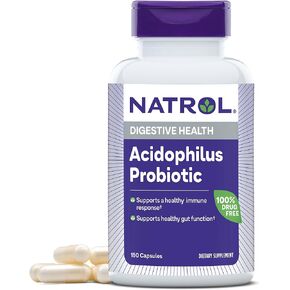 Natrol Acidophilus Probiotic 100 mg, Dietary Supplement for Healthy Gut Function, Digestive Health Capsules for Adults, 100 Capsules, Up to a 33 Day Supply
