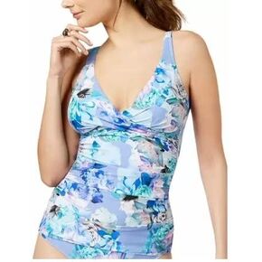 Calvin Klein Printed Twist-Front Tummy-Control Tankini Top Women's Swimsuit