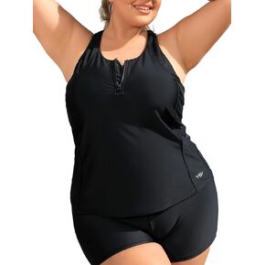 Angel season Plus Size Tankini Swimsuits Tops for Women Swim Top Only Tummy Control Bathing Suits Tops Zippered Swimswear